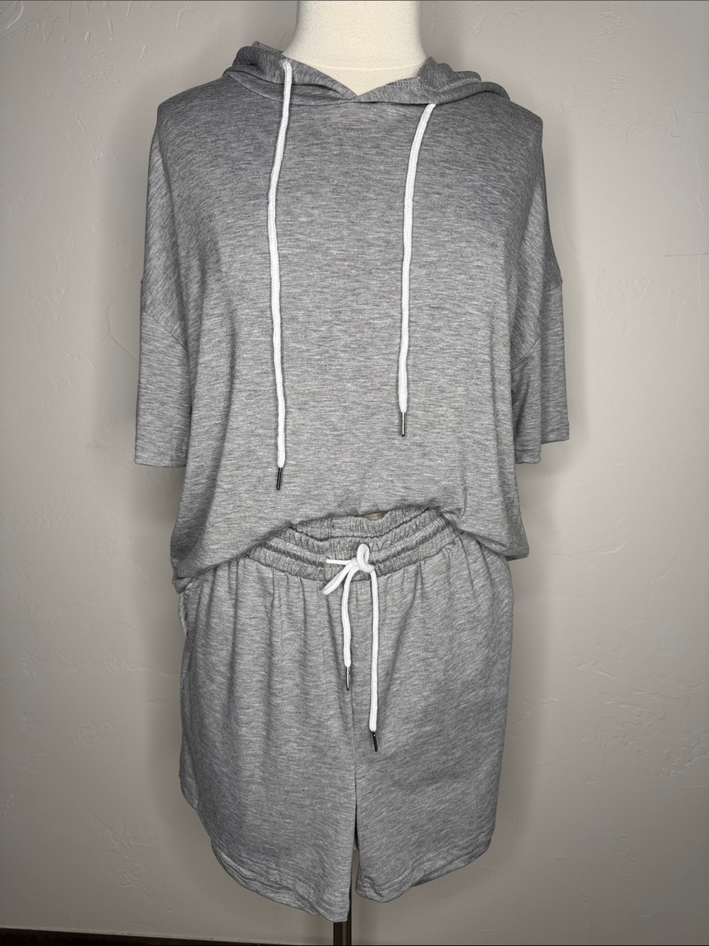 Cozy Light Gray Hoodie & Short Two Piece Set M/L